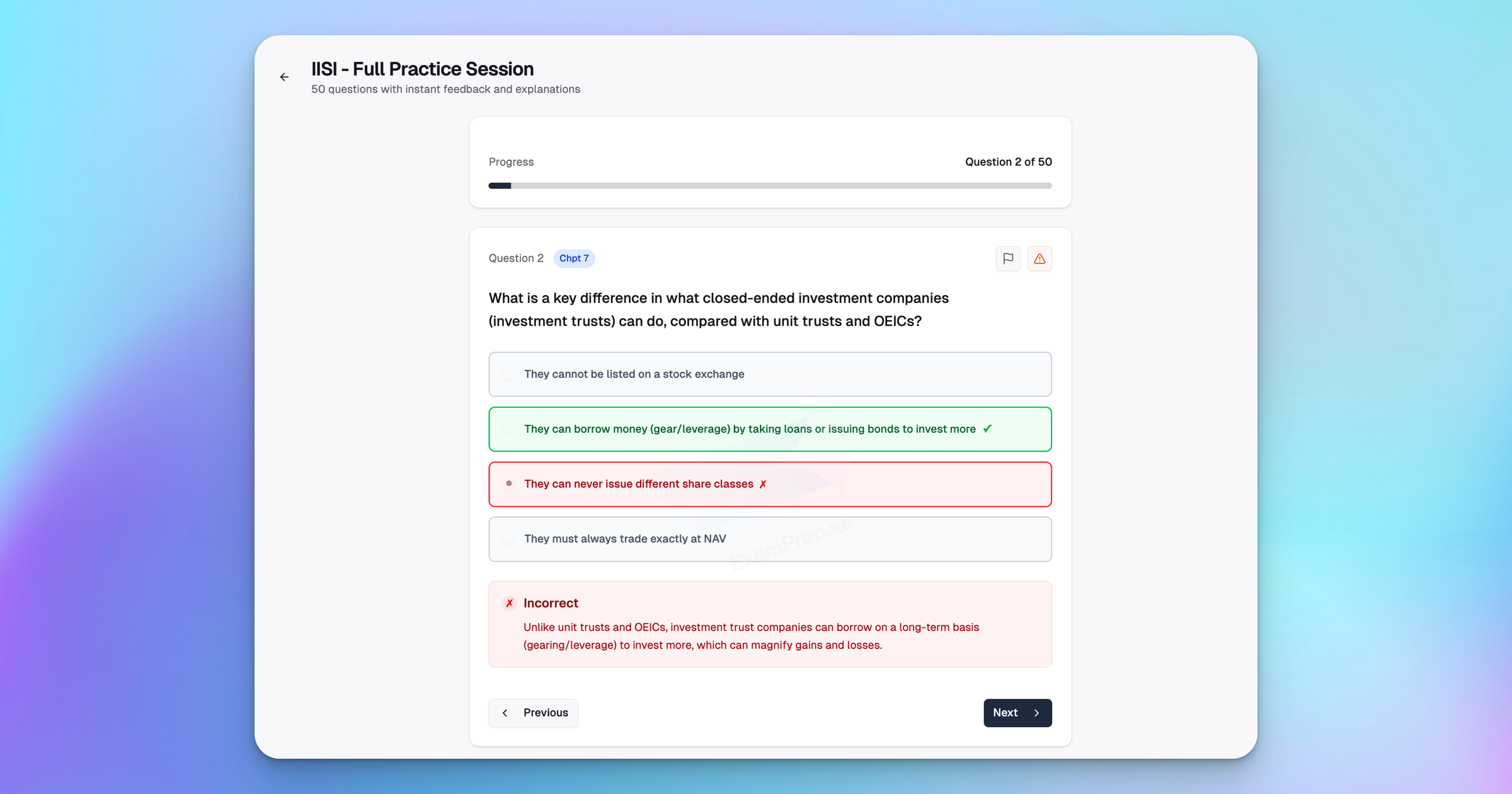 ExamsPrep UK practice mode for CISI IISI